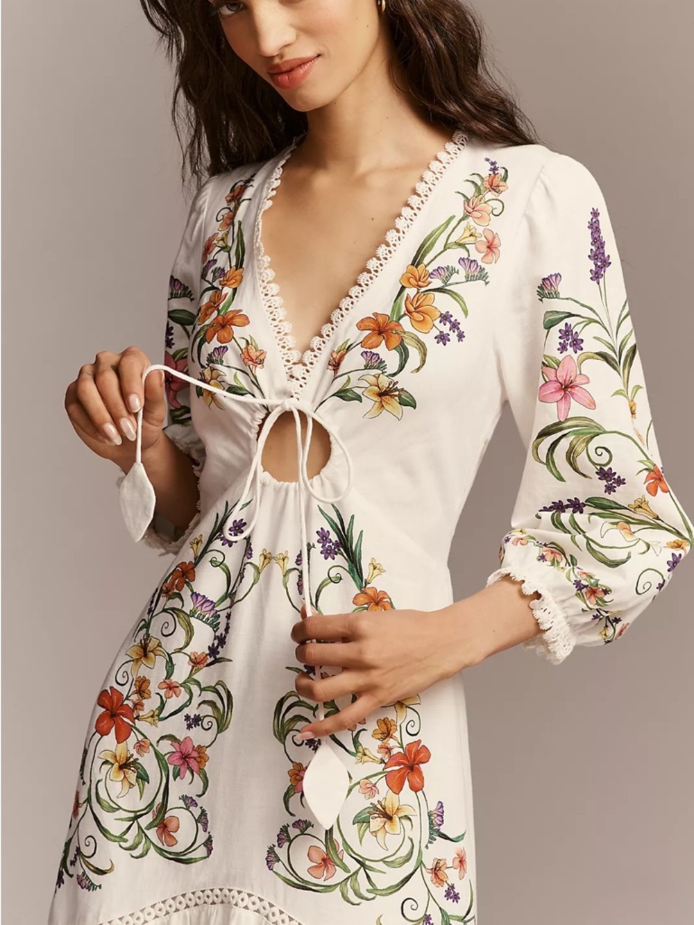 FARM Rio White Linen Blend Multicolor Floral Printed Maxi Dress Size Small NWT - Picture 3 of 16